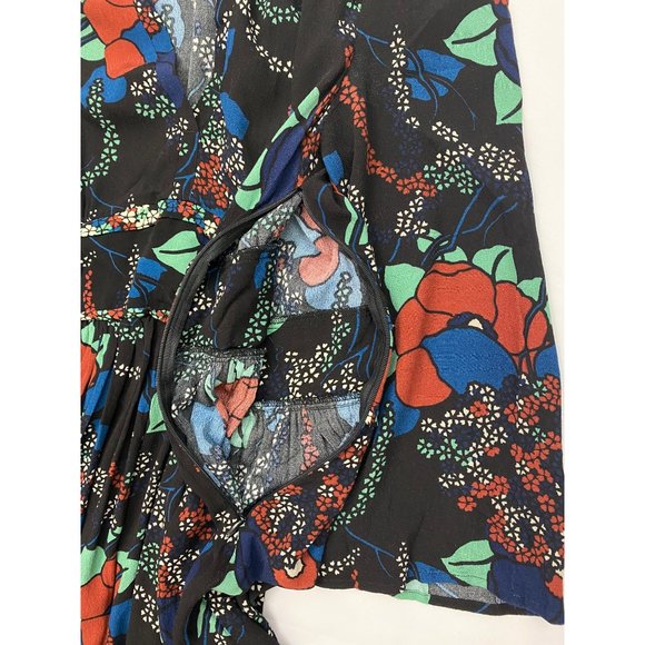 Ba&sh Agathe Dress Black Floral V Neck Three Quarter Sleeve Size 4 - Picture 8 of 15
